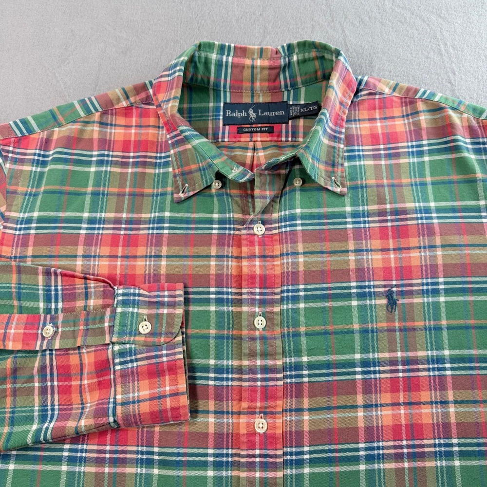 Ralph Lauren Button Down Mens XL Green Red Plaid Custom Fit Classic Preppy - Picture 9 of 10